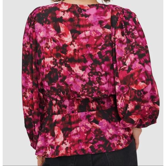 Vince Camuto Watercolors V-Neck Peplum Blouse - M - Picture 2 of 5